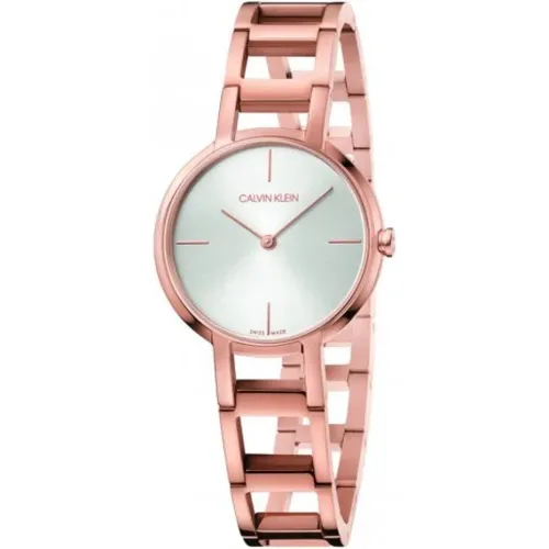 Elegant and Feminine Quartz Watch with White Dial and Rose Gold Steel Strap , female, Sizes: ONE SIZE - Calvin Klein - Modalova