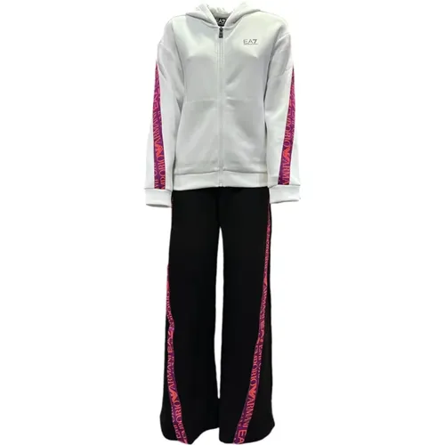 Training Sets, female, , Size: L and Black Cotton Tracksuit with Logo Tape Detail - Emporio Armani EA7 - Modalova