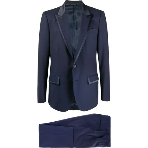 Single Breasted Suits, male, , Size: L Suit with Silk-Effect Trims - Dolce & Gabbana - Modalova