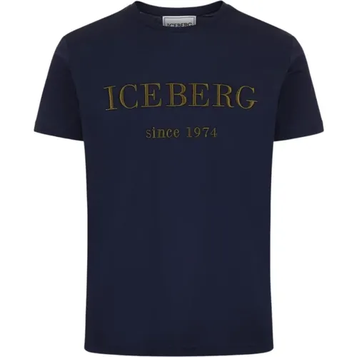 Blau T-Shirt mit gesticktem Logo , Herren, Größe: 2XL - Iceberg - Modalova