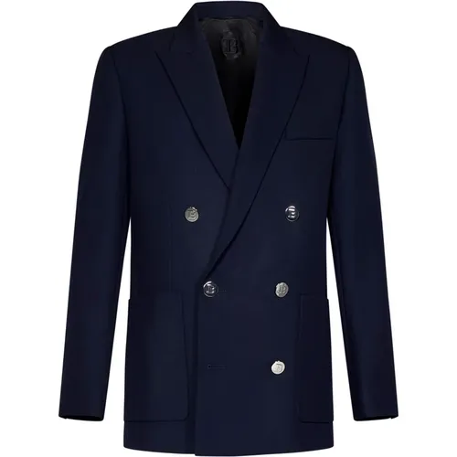 Blazers, male, , Size: XL Navy Double-Breasted Blazer - Balmain - Modalova