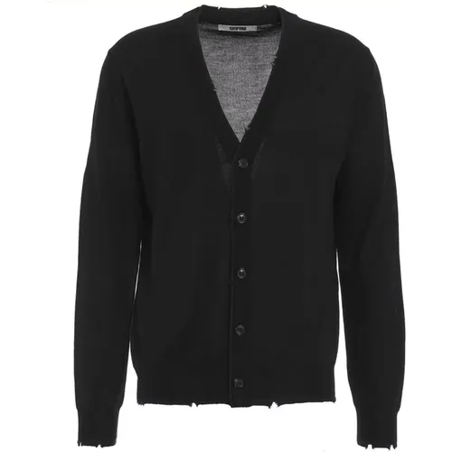 Cardigans, male, , Size: S Virgin Wool Knit Cardigan with Destroyed Areas - Mauro Grifoni - Modalova