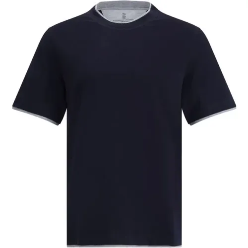 T-Shirts, male, , Size: 2XL Layered-effect Crewneck T-Shirt - BRUNELLO CUCINELLI - Modalova