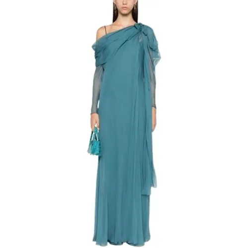 Chiffon langes Kleid mit Schleife - alberta ferretti - Modalova