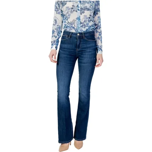 Blaue Einfarbige Abgenutzte Jeans , Damen, Größe: W32 L34 - Guess - Modalova