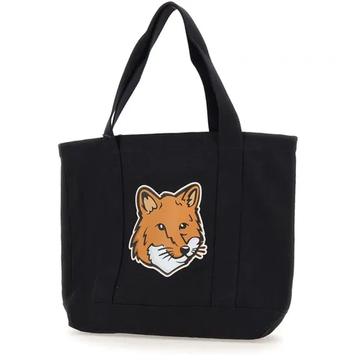 Tote Bags, male, , Size: ONE SIZE Cotton Shopper Bag with Fox Logo - Maison Kitsuné - Modalova