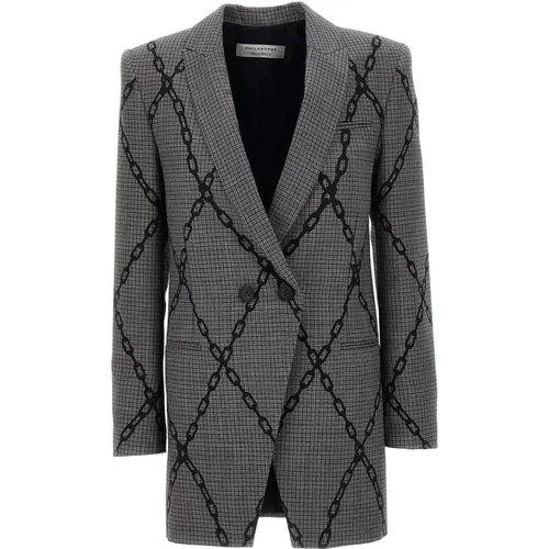Blazers, female, , Size: XS Grey Wool Blazer with Chain Pattern - Philosophy di Lorenzo Serafini - Modalova