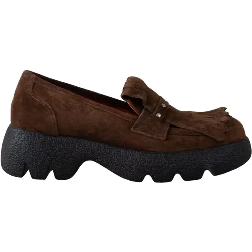 Moderne Braune Wildleder-Loafer mit Metall-Details , Damen, Größe: 37 EU - Belle Vie - Modalova