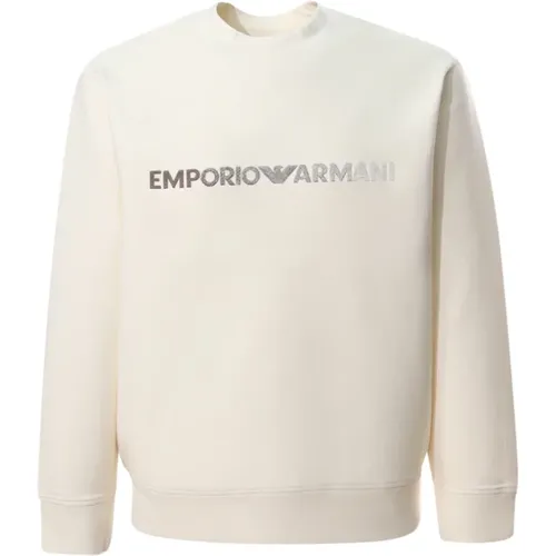 Weißer Pullover mit Besticktem Logo - Emporio Armani - Modalova