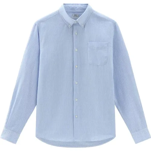 Sky Blue Stripe Linen Shirt , male, Sizes: L, M, XL, S - Woolrich - Modalova
