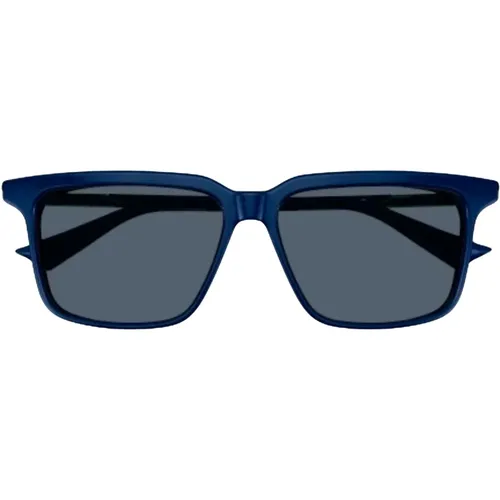 Blaue Rechteckige Sonnenbrille mit Gestreiften Metallbügeln - Bottega Veneta - Modalova