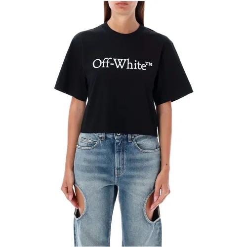 Schwarzes Big Logo Cropped T-Shirt , Damen, Größe: L - Off White - Modalova
