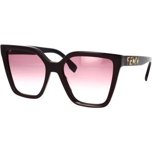 Glamouröse geometrische Sonnenbrille mit dunkelbraunem Rahmen und grauen Gläsern - Fendi - Modalova