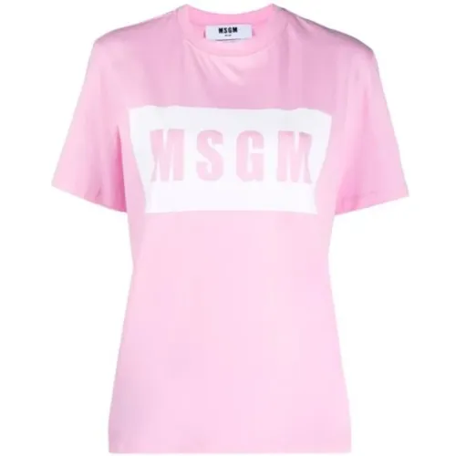 Rosa Logo Print T-Shirt , Damen, Größe: M - MSGM - Modalova