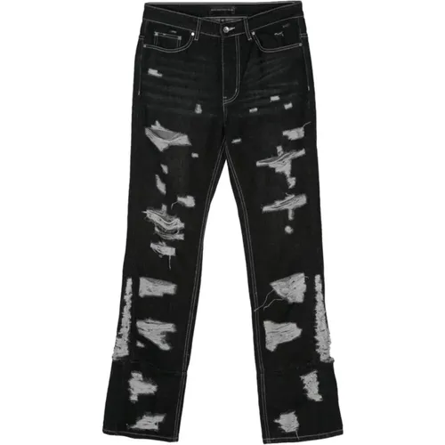 Schwarze Denim-Jeans mit Distressed-Finish , Herren, Größe: W38 - Who Decides War - Modalova