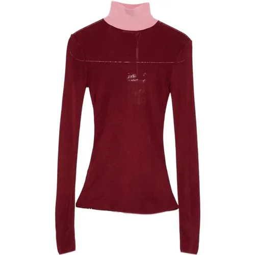 Turtlenecks, female, , Size: M Burgundy Knit Sweater Aw25 - Self Portrait - Modalova