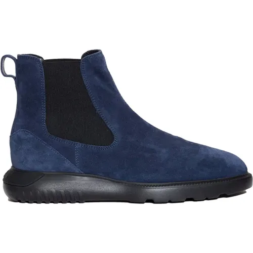 Blaue Wildleder Stiefeletten Würfelsohle , Herren, Größe: 40 EU - Hogan - Modalova