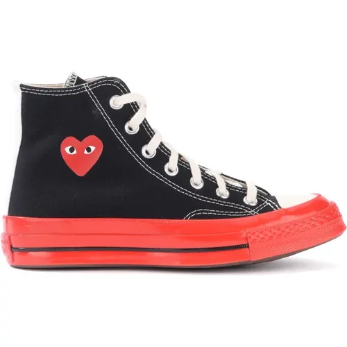 Schwarzer und roter hoher Sneaker mit ikonischem Herz , unisex, Größe: 43 EU - Comme des Garçons Play - Modalova