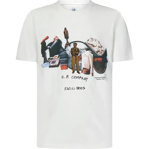 Weiße T-Shirts und Polos mit Grafikdruck , Herren, Größe: S - C.P. Company - Modalova