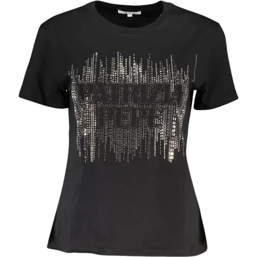 T-Shirts, female, , Size: XS Short Sleeve Cotton T-Shirt with Contrast Details - PATRIZIA PEPE - Modalova