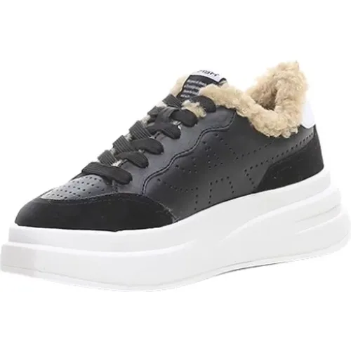 Leather Sneaker with Faux Fur Inserts - Size 36 , male, Sizes: 7 UK - Ash - Modalova