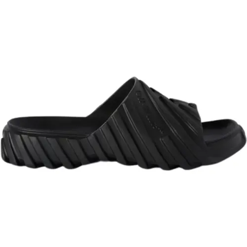 Rubber Slide Sandals with Diagonal Stripes , male, Sizes: 7 UK - Off White - Modalova
