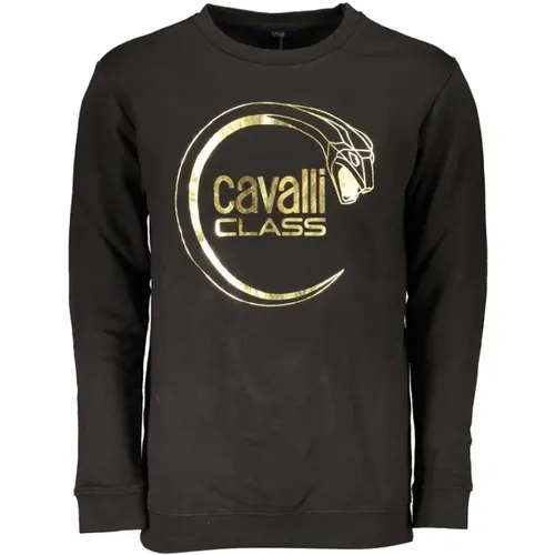 Schwarzer Baumwoll-Sweatshirt mit Drucklogo - Cavalli Class - Modalova