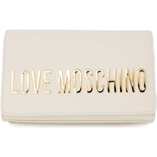 Clutches, female, , Size: ONE SIZE Ivory Logo Chain Shoulder Bag - Love Moschino - Modalova