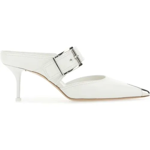 Chalk Leather Hardware Mules - 7cm Heel , female, Sizes: 3 UK, 2 UK - alexander mcqueen - Modalova