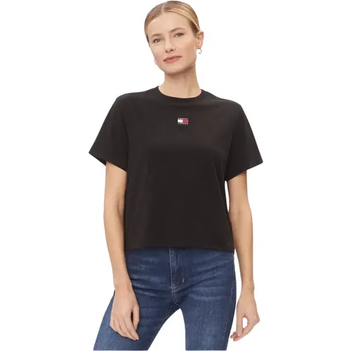 T-Shirt mit gesticktem Logo , Damen, Größe: S - Tommy Jeans - Modalova