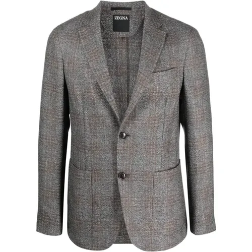 Blazers, male, , Size: 2XL Checkered Camel Blazer - Z Zegna - Modalova