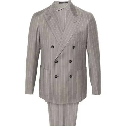 Double Breasted Suits, male, , Size: 2XL Grey Striped Jacket and Trousers Set - Tagliatore - Modalova