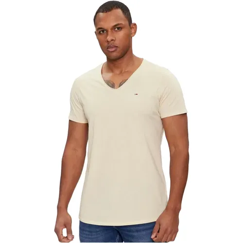 Basic V-Ausschnitt T-Shirt - , Herren, Größe: L - Tommy Jeans - Modalova