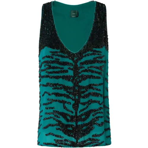 Sleeveless Tops, female, , Size: L Sequin Sleeveless Top - pinko - Modalova