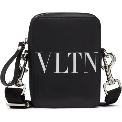 Cross Body Bags, male, , Size: ONE SIZE Small Vltn Leather Messenger Bag - Valentino Garavani - Modalova