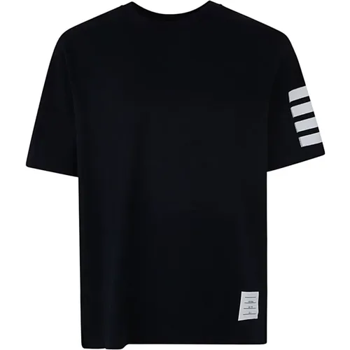 Milano Baumwoll 4 Bar Streifen T-Shirt,Marineblau Kurzarm T-shirt,Milano Cotton 4 Bar Stripe T-Shirt - Thom Browne - Modalova