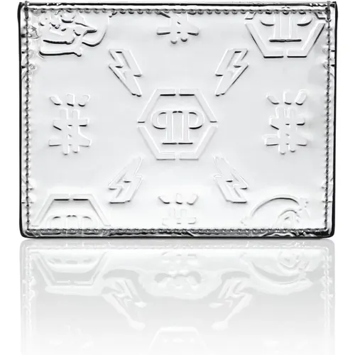 Wallets & Cardholders, male, , Size: ONE SIZE Mirrored Leather Card Holder - Philipp Plein - Modalova