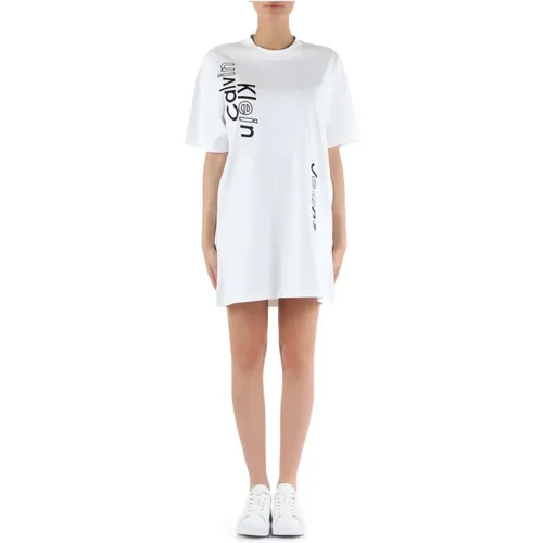 Embroidered cotton maxi t-shirt dress , female, Sizes: M, XS - Calvin Klein Jeans - Modalova