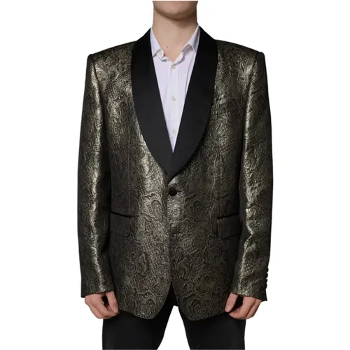 Blazers, male, , Size: 4XL Gold Jacquard Blazer Two Button Closure - Dolce & Gabbana - Modalova