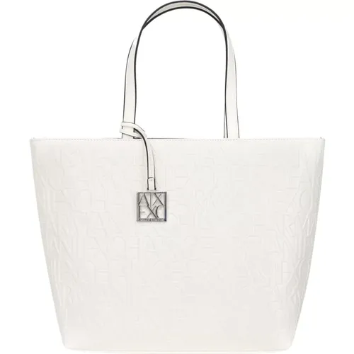 Weiße Shopper Tasche mit Logo-Anhänger - Armani Exchange - Modalova
