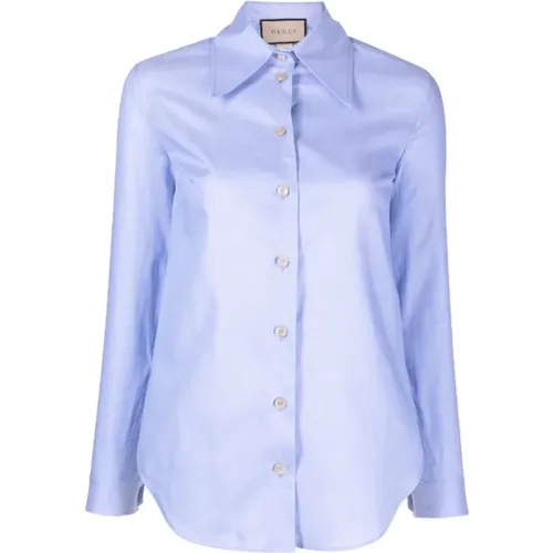 Langarmhemd mit spitzem Kragen, blau , Damen, Größe: S - Gucci - Modalova