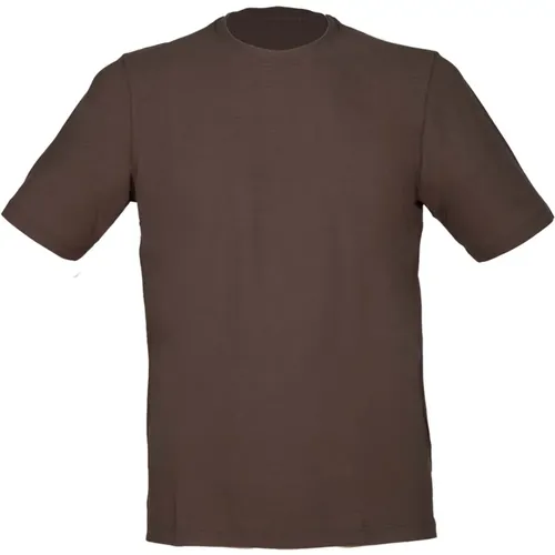 Braunes Baumwoll-Crepe T-Shirt mit Seitenschlitzen , Herren, Größe: 2XL - Gran Sasso - Modalova