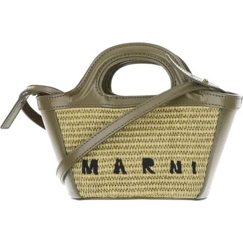 Tasche aus Raffia-Effekt und Leder mit Zugband - Marni - Modalova