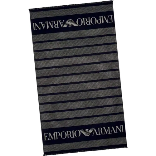 Striped Cotton Beach Towel with Military Green Logo , unisex, Sizes: ONE SIZE - Emporio Armani - Modalova