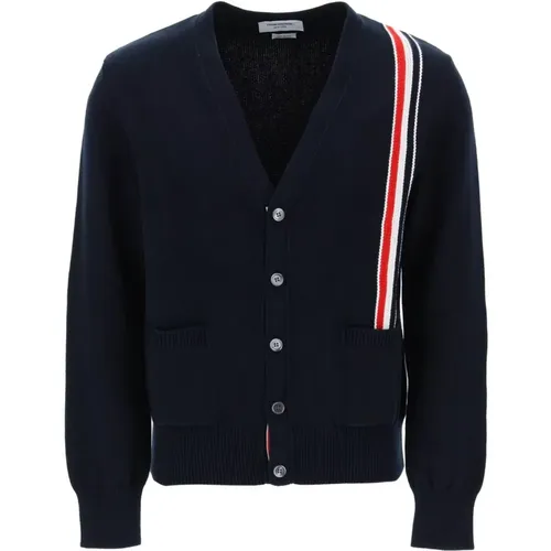 Cotton Cardigan With Red, White , male, Sizes: L, XL - Thom Browne - Modalova