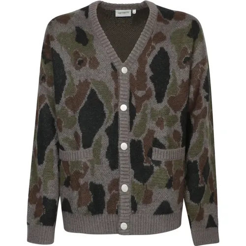 Cardigans, male, , Size: S Camouflage Knit Cardigan Sweater Grey - Carhartt WIP - Modalova