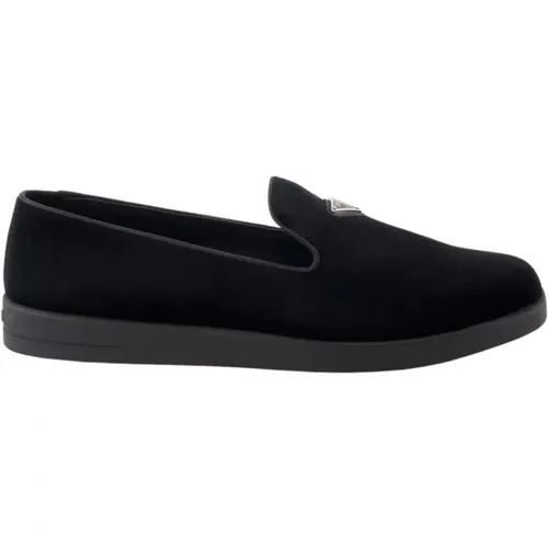 Loafers, male, , Size: 8 US Velvet Slip-On Loafers - Prada - Modalova