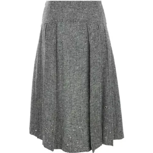 Grey Pleated Midi Skirt with Studs and Metal Eyelets , female, Sizes: 2XS - Durazzi Milano - Modalova