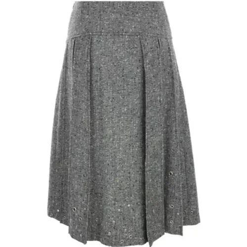 Grey Pleated Midi Skirt with Studs and Metal Eyelets , female, Sizes: S, 2XS - Durazzi Milano - Modalova