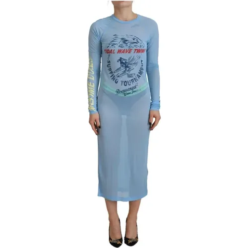 Blau Bedrucktes Langarm Cover Up Kleid , Damen, Größe: 2XS - Dsquared2 - Modalova